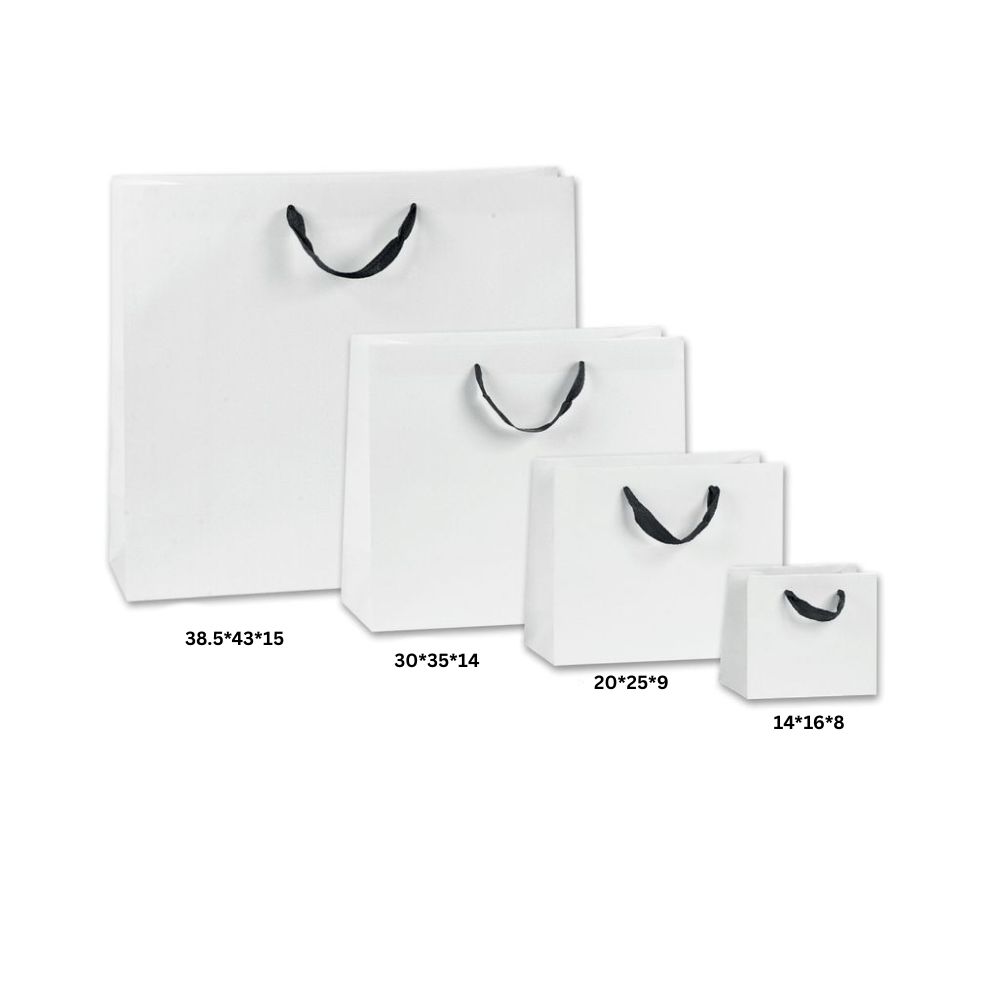 Τσάντα Χάρτινη Χειροποίητη, Λευκή με Μαύρη Φακαρόλα, 25 τμχ